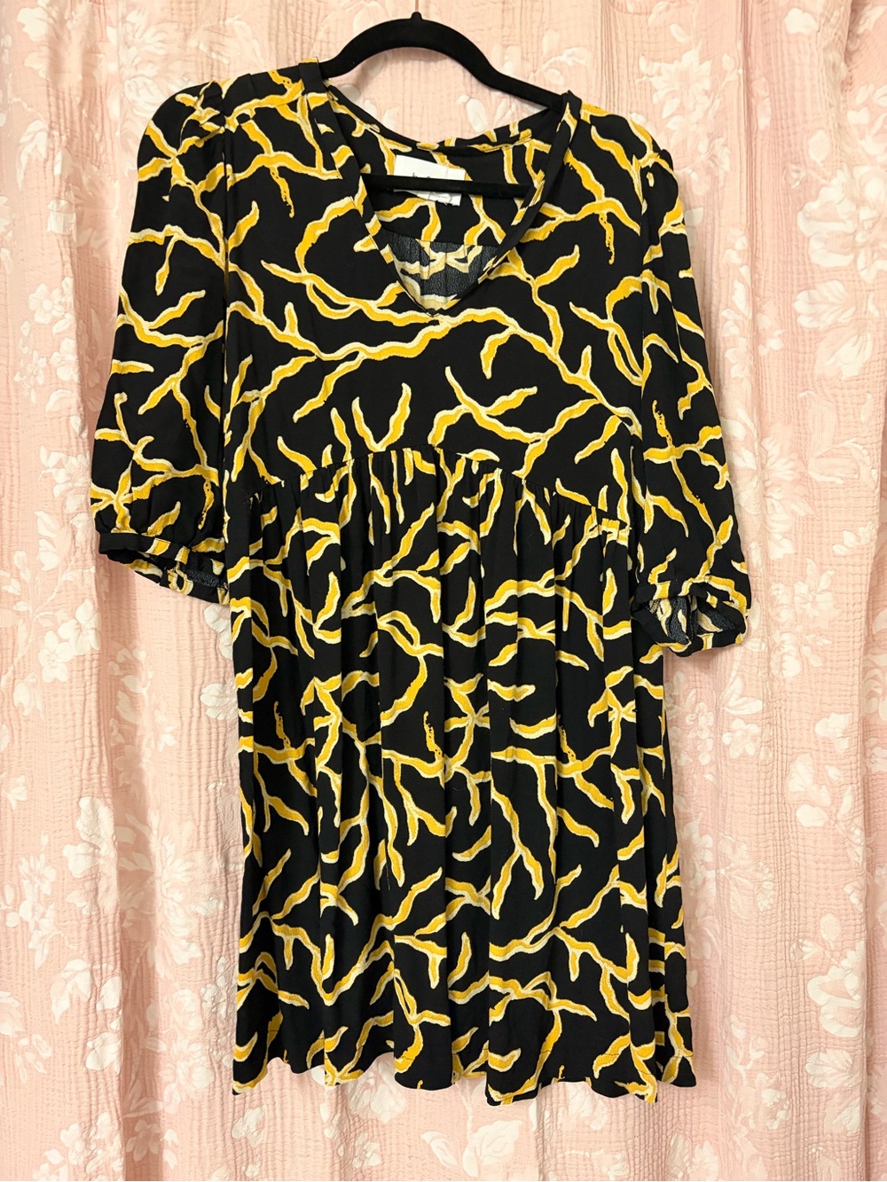 Ba&sh Black & Yellow Patterned V-Neck Women’s Dress